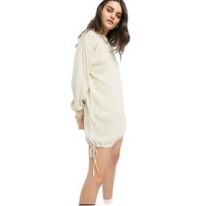 oversized mini dress with drawstring hem in oatmeal